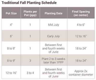 Chart explaining traditional fall planting