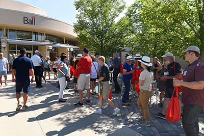 Group of people waiting outdoors