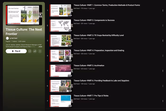 Screenshot of Tissue Culture series